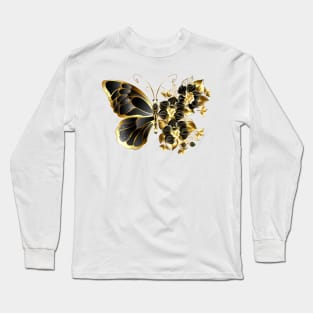 Gold Flower Butterfly with Black Orchid Long Sleeve T-Shirt